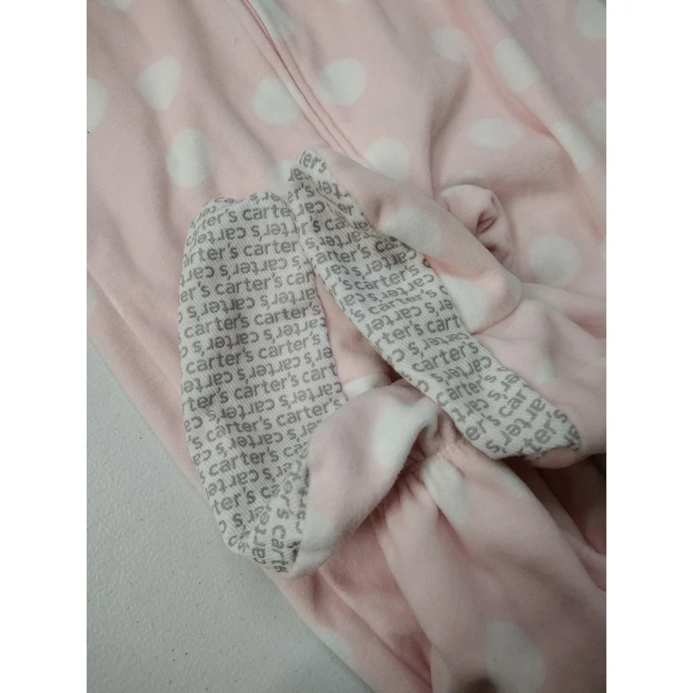 Carters Girls Pink Polka Dot Fleece Footed Pajamas Sleeper Size 6 Zip Up